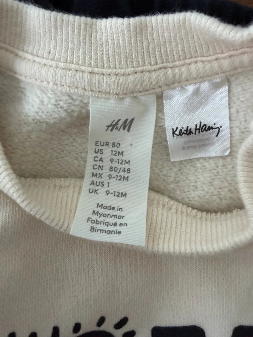 H&M x Keith Haring Love cream Sweatshirt and Black Heart Accent Leggings 12M